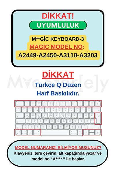 Mcstorey Klavye Koruyucu Apple Magic Keyboard-3 Türkçe Q Baskılı (TR-UK) A2449 A2450 A3118 A3203 Ile Uyumlu