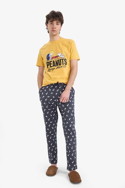 DeFacto Σετ πιτζάμες Snoopy Regular Fit με κοντό μανίκι μπλούζα με κορδόνι με μακρύ πάτο E0495AX25SP