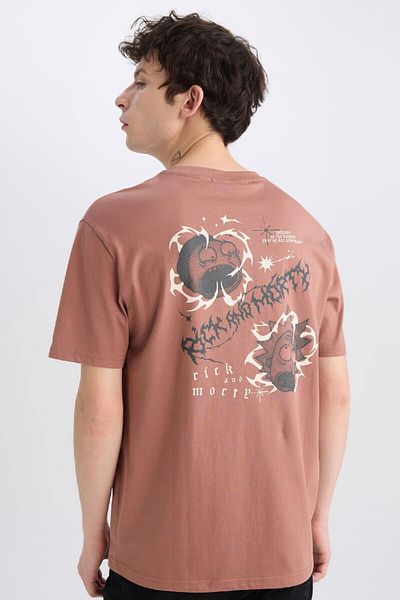 DeFacto Koszulka z krótkim rękawem Rick And Morty Regular Fit z nadrukiem i okrągłym dekoltem na plecach, 100% bawełny E0616ax25sm