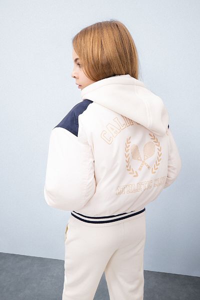 DeFacto Girl's Water Repellent Inflatable Bomber Coat Hooded College Collar Embroidered Pocket D6933A825Sp