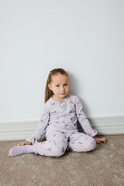 DeFacto Set pijamale din bumbac pieptănat cu imprimeu fluture - mânecă lungă, talie elastică, fund lung D9074a5
