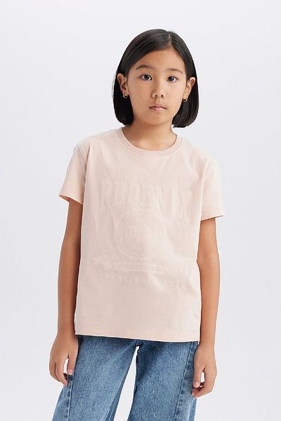 DeFacto Girls' Crew Neck Printed Short Sleeve T-Shirt E0490A825Sm