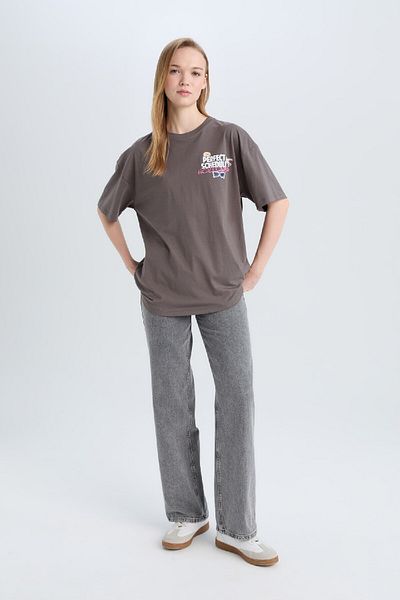 DeFacto Crew Neck Back Printed Wide Fit T-Shirt E0637Ax25Sm