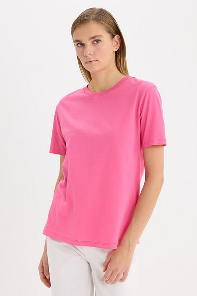 DeFacto Regular Fit Crew λαιμόκοψη χτενισμένη βαμβακερή βασική κοντομάνικη ροζ μπλούζα W9584az25sp