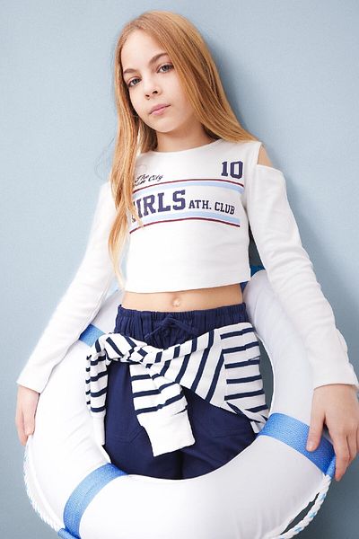 DeFacto Girls Slim Fit Slim Fit Crew Neck Printed Rib Long Sleeve T-Shirt D9920A825Sp