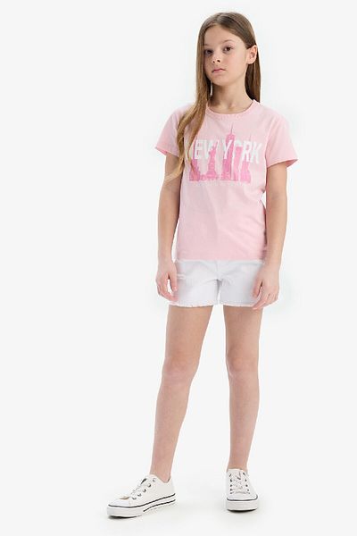 DeFacto Girl's Crew Neck Printed Short Sleeve T-Shirt E0349A825Sm