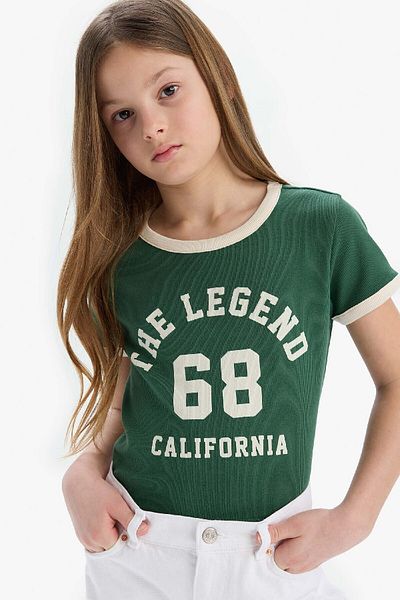DeFacto Girls' Short Sleeve T-Shirt - Crew Neck, Slim Fit, Printed Camisole D8542A825Sm