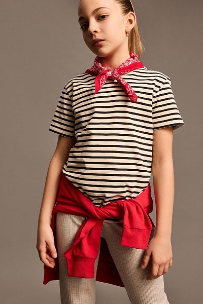 DeFacto Girl's Crew Neck Striped Short Sleeve T-Shirt D9159A825Sm