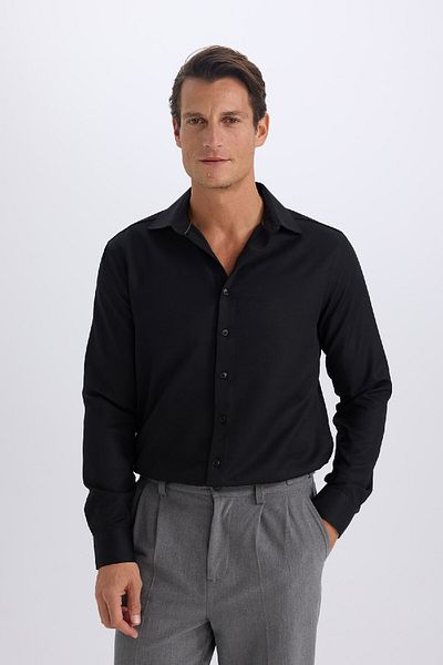 DeFacto Slim Fit Slim Fit Polo Collar Easy Ironing Oxford Basic Απλό μακρυμάνικο πουκάμισο R4340az25sp