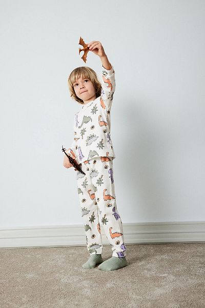 DeFacto Baby-Pyjama-Set für Jungen – Dinosaurier-Aufdruck, lange Ärmel, elastische Taille, langer Boden D9070A525SP
