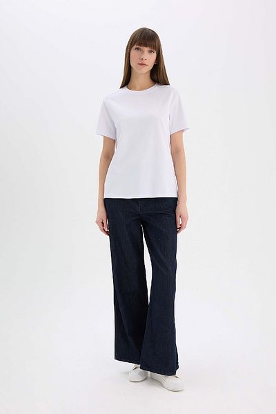 DeFacto Regular Fit Rundhalsausschnitt Casual Premium Basic Plain Kurzarm Weißes T-Shirt A9428ax25sp