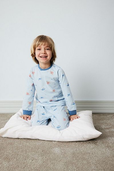 DeFacto Set pijamale pentru bebelusi baieti - imprimeu bumbac pieptanat, maneca lunga, talie elastica, fund lung E0756A525SP