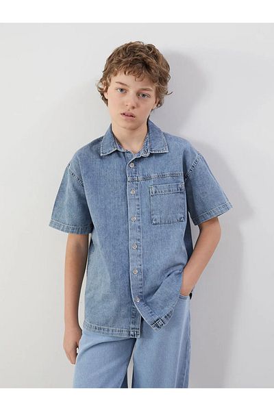 LC Waikiki Lcw Kids Indigo Short Sleeve Boy Jean Shirt