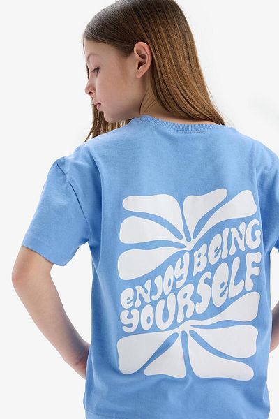 DeFacto Tricou cu mânecă scurtă pentru fete, cu decolteu, cu mânecă scurtă, cu imprimeu la spate, E0354A825SM