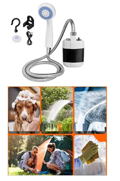 Genel Markalar Taşınabilir Usb Şarjlı Seyyar Duş Seti Elektrikli Duş Pompası Karavan Kamp Çadır Plaj Seyahat Bahçe