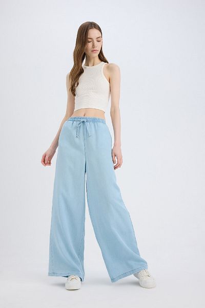 DeFacto Pull on Wide Leg High Waist Straight Leg Soft Jean Washable Pants D8234Ax25Sm