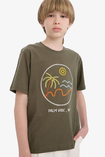 DeFacto Boy's Crew Neck Embroidered Short Sleeve T-Shirt E0964A825Sm