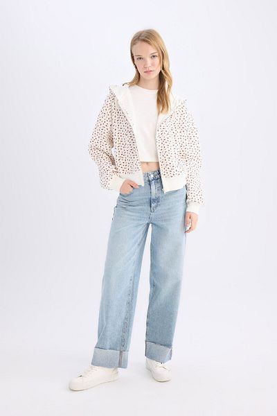 DeFacto Patterned Thick Zippered Cool Loose Fit Sweatshirt - E0105Ax24Wn