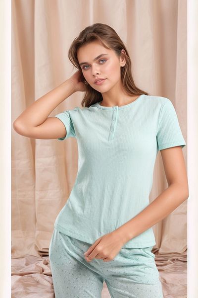 Pierre Cardin Women's Short Sleeve Half Placket Patterned Viscose Pajama Set