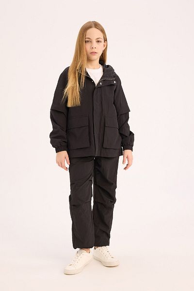 DeFacto Girl's Water Repellent Hooded Raincoat with Zipper and Pocket D6934A825Sp