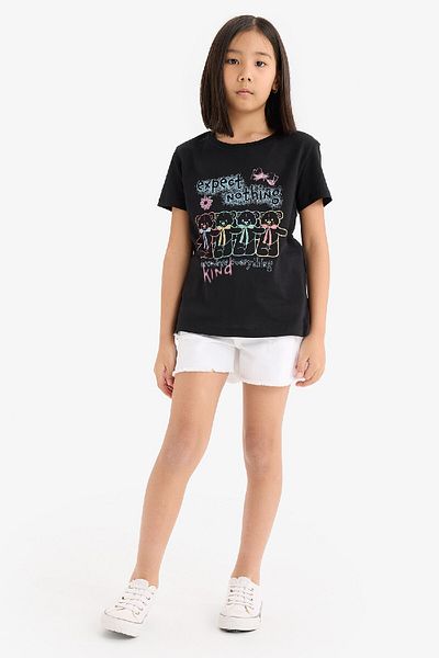 DeFacto Girl's Crew Neck Printed Short Sleeve T-Shirt E0350A825Sm