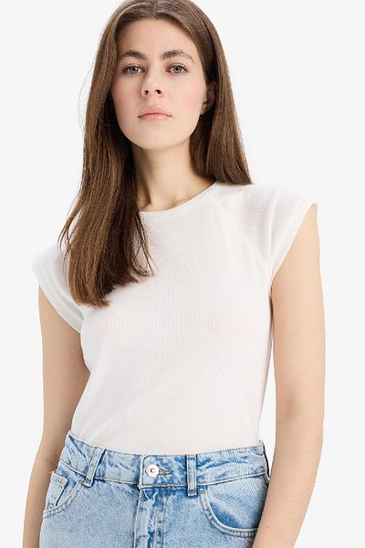 DeFacto Slim Fit Crew Neck - Plain Rib Short Sleeve T-Shirt C7334Ax25Sp