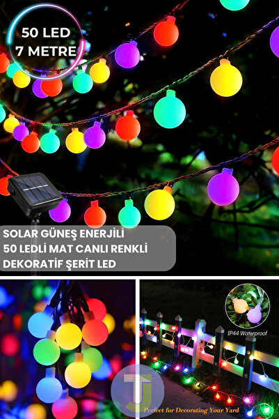 Technojet 50 Led 8m Solar Led RGB Işık Güneş Enerjili Bahçe Teras Balkon Ağaç Lambası Aydınlatma