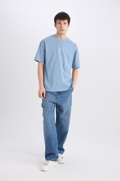 DeFacto 100% βαμβάκι Vikings Valhalla Boxy Fit Crew λαιμόκοψη με στάμπα κοντομάνικο μπλουζάκι E0434ax25sm