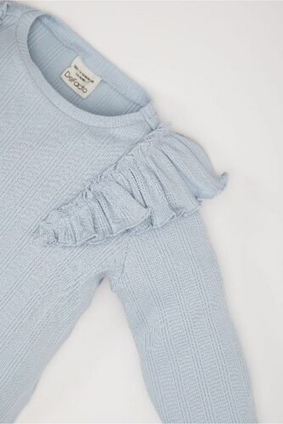 DeFacto Tricou cu nervuri pentru fetițe - mânecă lungă, decolteu, volan D9381A525SP