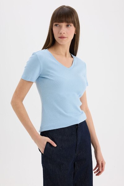DeFacto Slim Fit Dar Kesim V Yaka Basic Düz Ribana Kısa Kollu Tişört I1080az25sp