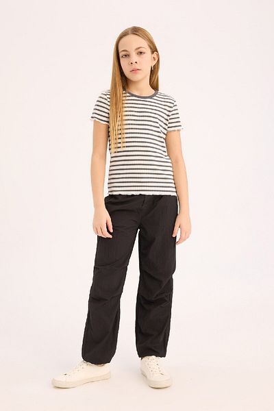 DeFacto Girls' Stripe Slim Fit T-Shirt - Crew Neck, Ribbed Camisole, Short Sleeve B6692A825Sm
