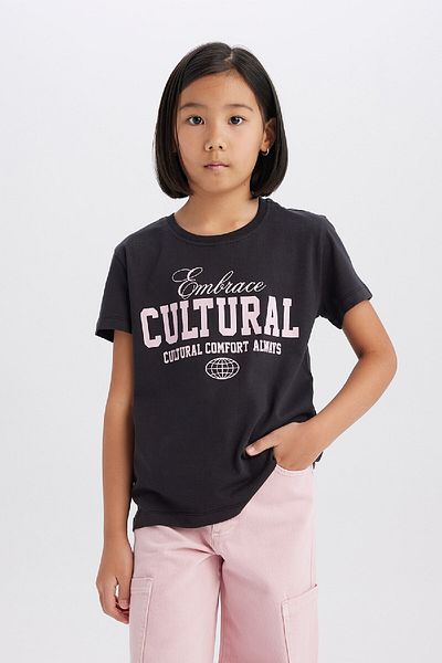 DeFacto Girl's Crew Neck Animal Pattern Short Sleeve T-Shirt D8545A825Sm