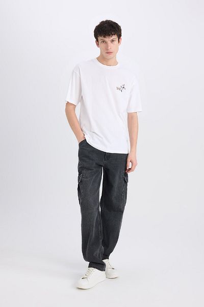 DeFacto 100% βαμβάκι Looney Tunes Boxy Fit Crew λαιμόκοψη με στάμπα κοντομάνικο μπλουζάκι E0615ax25sm