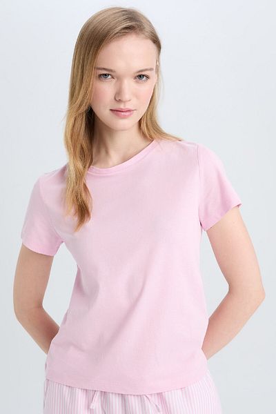 DeFacto Cool Regular Fit Crew Neck Basic μασίφ κοντομάνικο ροζ μπλουζάκι C3852ax25sm