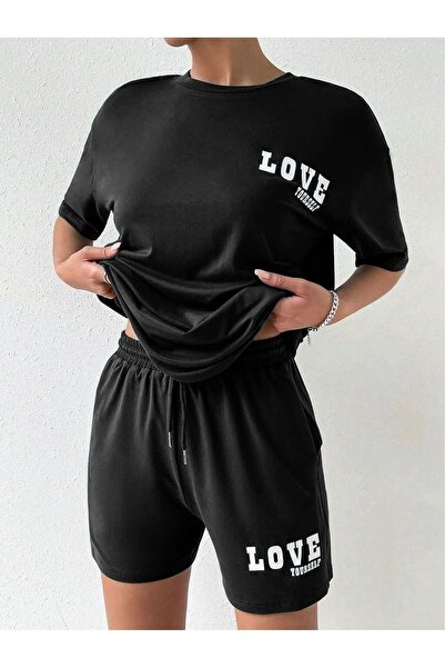 darkopia Σετ αθλητικών φούτερ με στάμπα μεγάλου μεγέθους και σορτς γυναικείας...