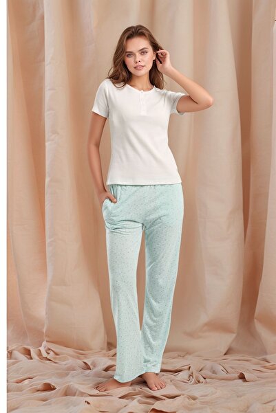 Pierre Cardin Kadın Kısa Kol Yarım Patlı Desenli Viskon Pijama Takımı Q9P0K9C0K