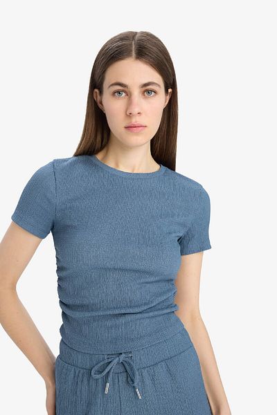 DeFacto Slim Fit Slim Fit Crew Neck Wrap Short Sleeve T-Shirt E0991Ax25Sp