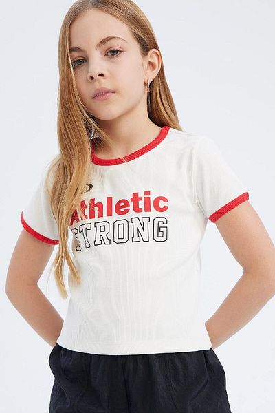 DeFacto Girls' Short Sleeve T-Shirt - Crew Neck, Slim Fit, Printed Camisole D8542A825Sm