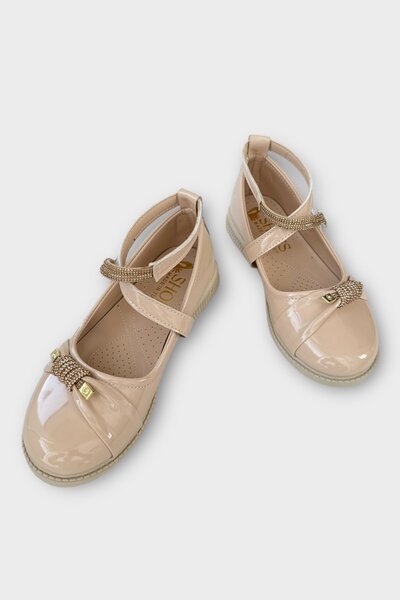 Liger Light Sole Velcro Stone Girls Ballerina Shoes Beige Model