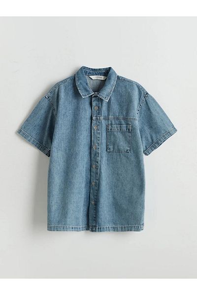 LC Waikiki Lcw Kids Indigo Short Sleeve Boy Jean Shirt