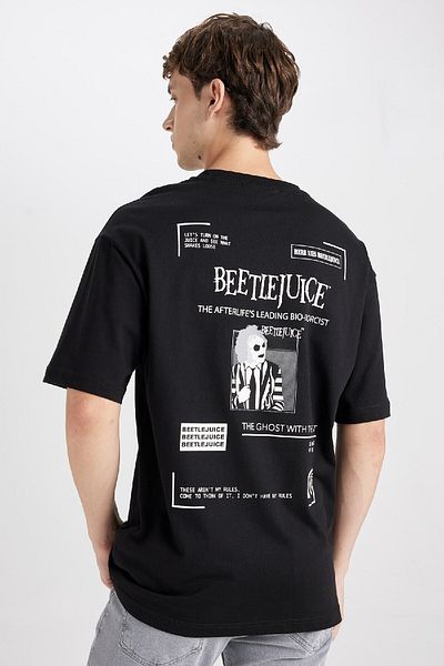 DeFacto Beetlejuice (1988) - Μαύρο βαμβακερό μπλουζάκι με στάμπα με λαιμόκοψη D8514ax24au