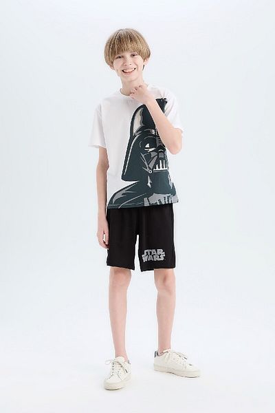 DeFacto Boys' Star Wars Pajamas Set Crew Neck Short Sleeve Top Elastic Waist Shorts