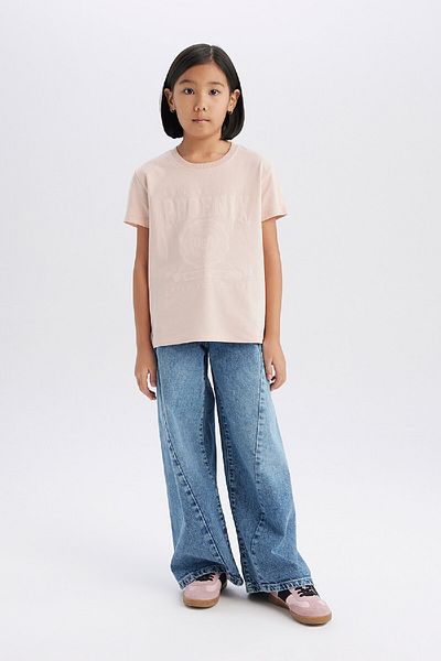 DeFacto Girls' Crew Neck Printed Short Sleeve T-Shirt E0490A825Sm