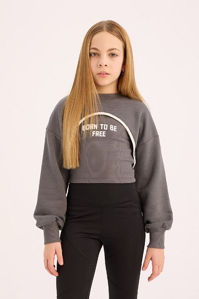 DeFacto Girl's Crop Crew Neck Printed Sweatshirt E0456A825Sp