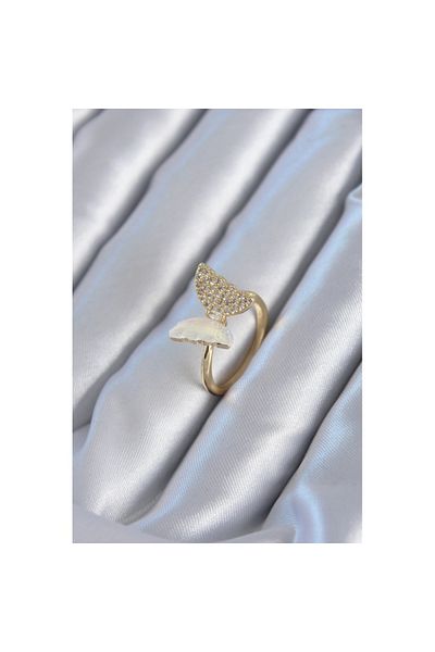 Skygo Brass Zircon Stone Detailed Women's Ring - Gold Color TJ-BYK2815