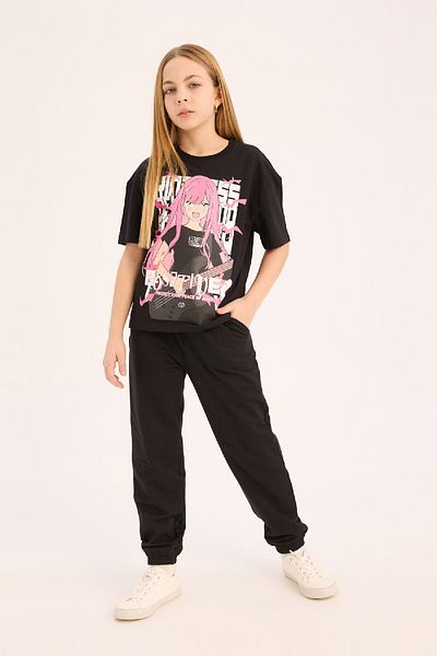 DeFacto Girls' Relax Fit Crew Neck Printed Short Sleeve T-Shirt E0353A825Sm