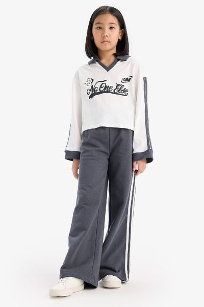 DeFacto 2-teiliges Set für Mädchen, bedrucktes Sweatshirt, elastische Taille, weites Bein, Jogginghose D9471a825sp