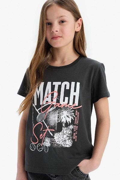DeFacto Girl's Crew Neck Printed Short Sleeve T-Shirt E0349A825Sm