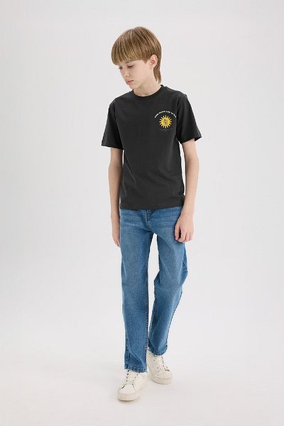 DeFacto Boy's Crew Neck Printed Short Sleeve T-Shirt E0165A825Sm