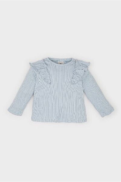 DeFacto Tricou cu nervuri pentru fetițe - mânecă lungă, decolteu, volan D9381A525SP